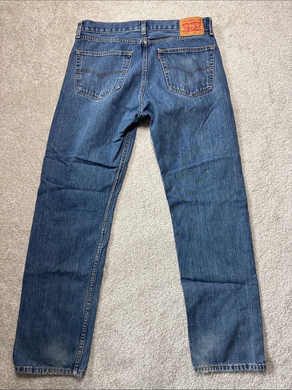 Levi's 505 Straight Leg Jeans Men's Size 36X34"33" Frayed Back Hem Indigo Denim